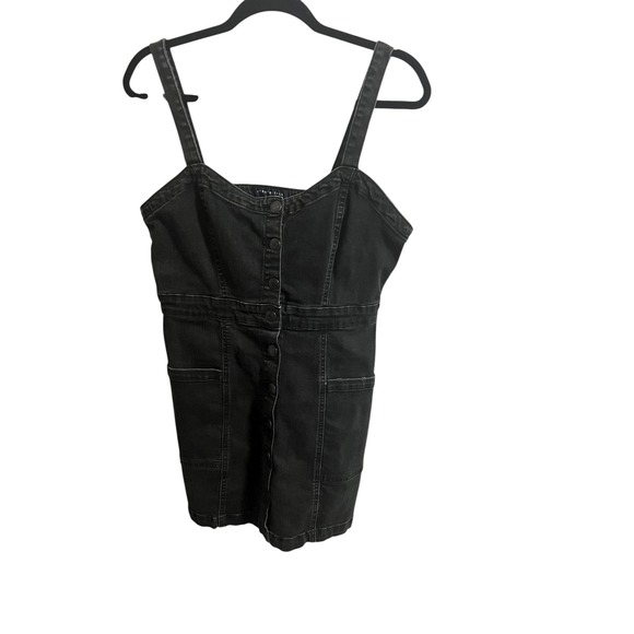 Aeropostale Dress Large Button Front Fitted Washed Black Denim Overalls - Picture 3 of 6